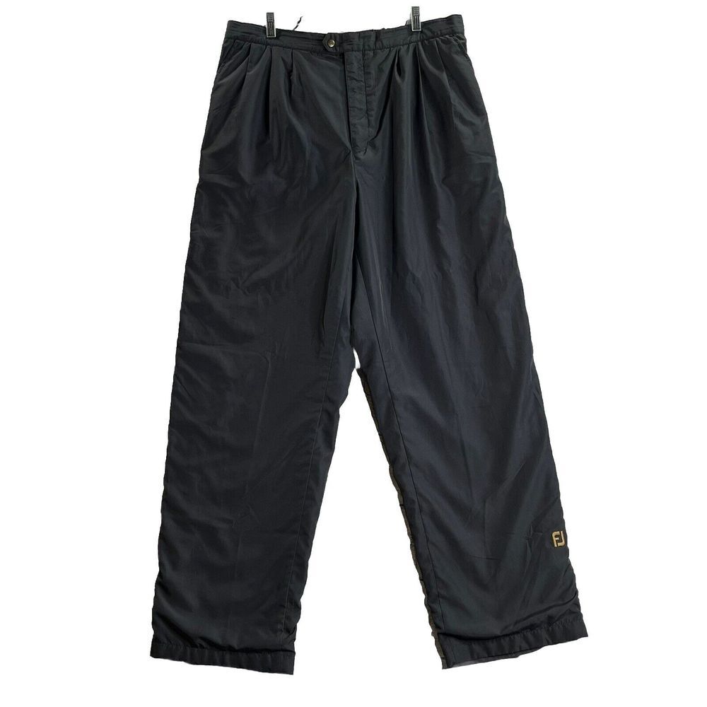 Footjoy Dryjoys Windbreaker‎ Pants Men's XL Full Side Zip Black Gold